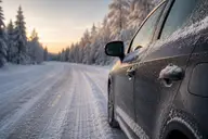 Voiture circulant sur une route enneigée en hiver