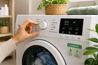 Personne sélectionnant le programme Éco 40-60 sur un lave-linge
