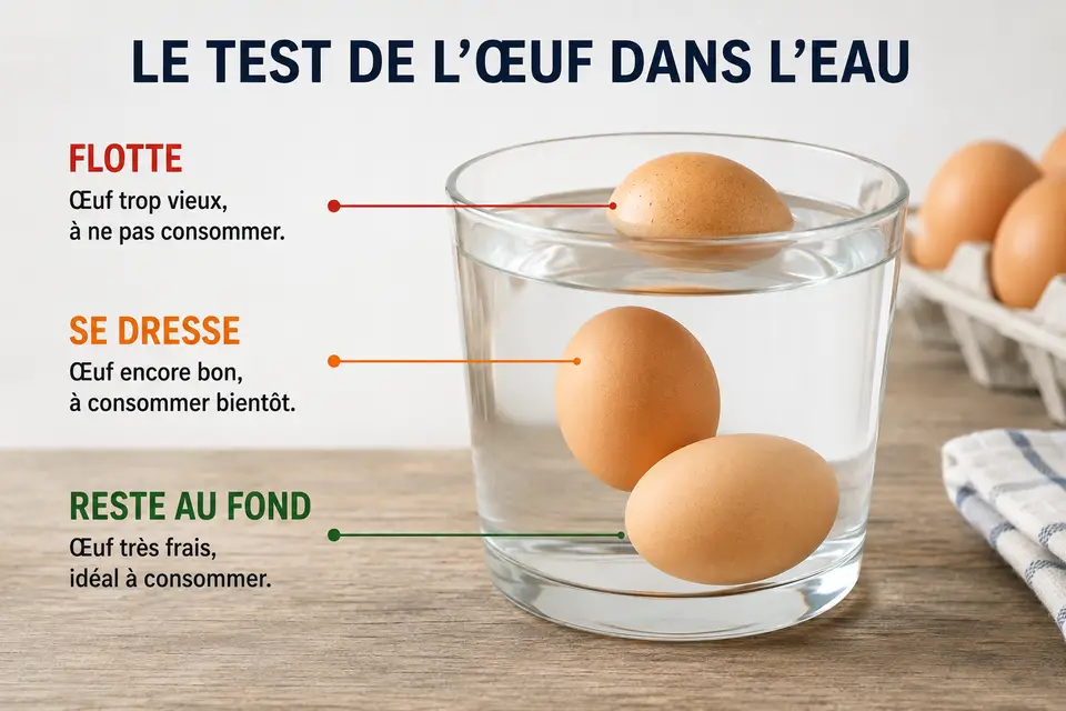 Test de l’œuf dans l’eau pour vérifier sa fraîcheur