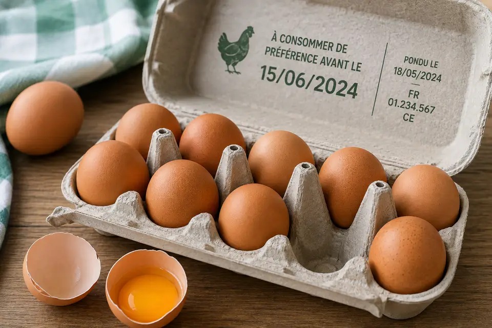 Boîte d’œufs avec date de durabilité minimale indiquée sur l’emballage