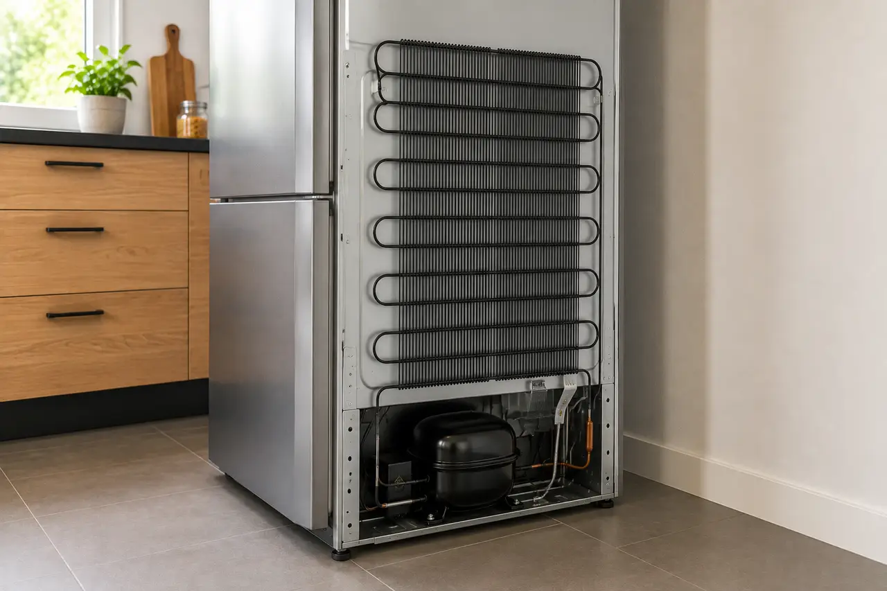 Arrière d’un réfrigérateur avec espace de ventilation entre l’appareil et le mur