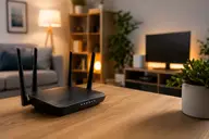 Routeur Wi-Fi posé sur une table dans un salon moderne