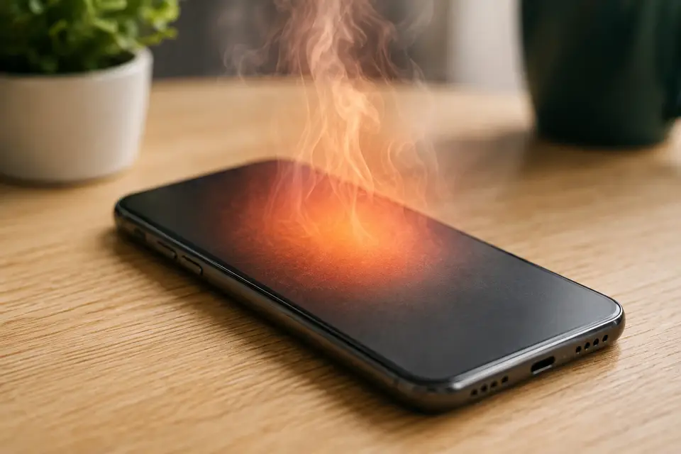 Smartphone en surchauffe posé sur une table