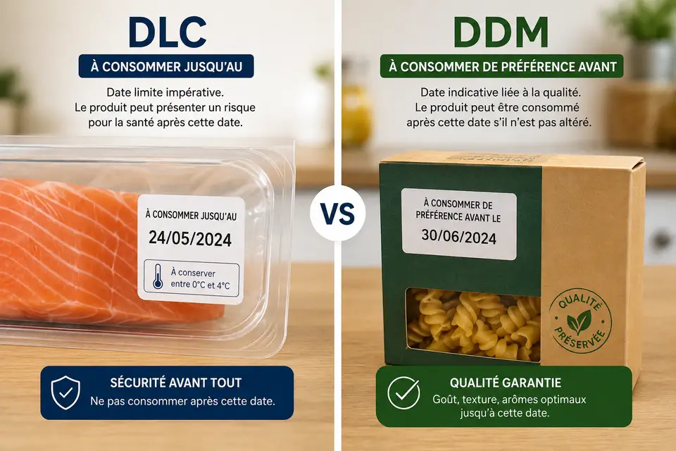 Comparaison entre une date limite de consommation DLC et une date de durabilité minimale