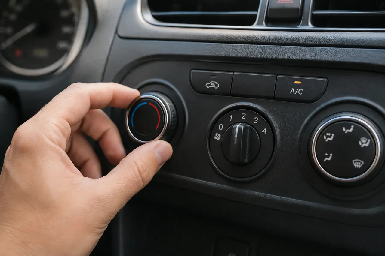 Réglage de la climatisation sur le tableau de bord d’une voiture