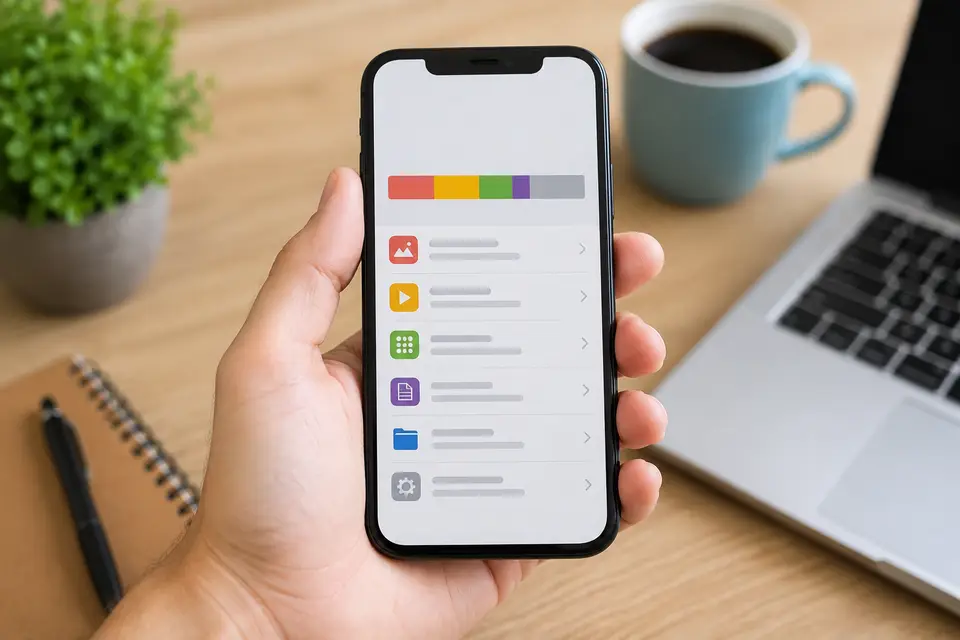 Smartphone affichant l’espace de stockage utilisé dans les réglages